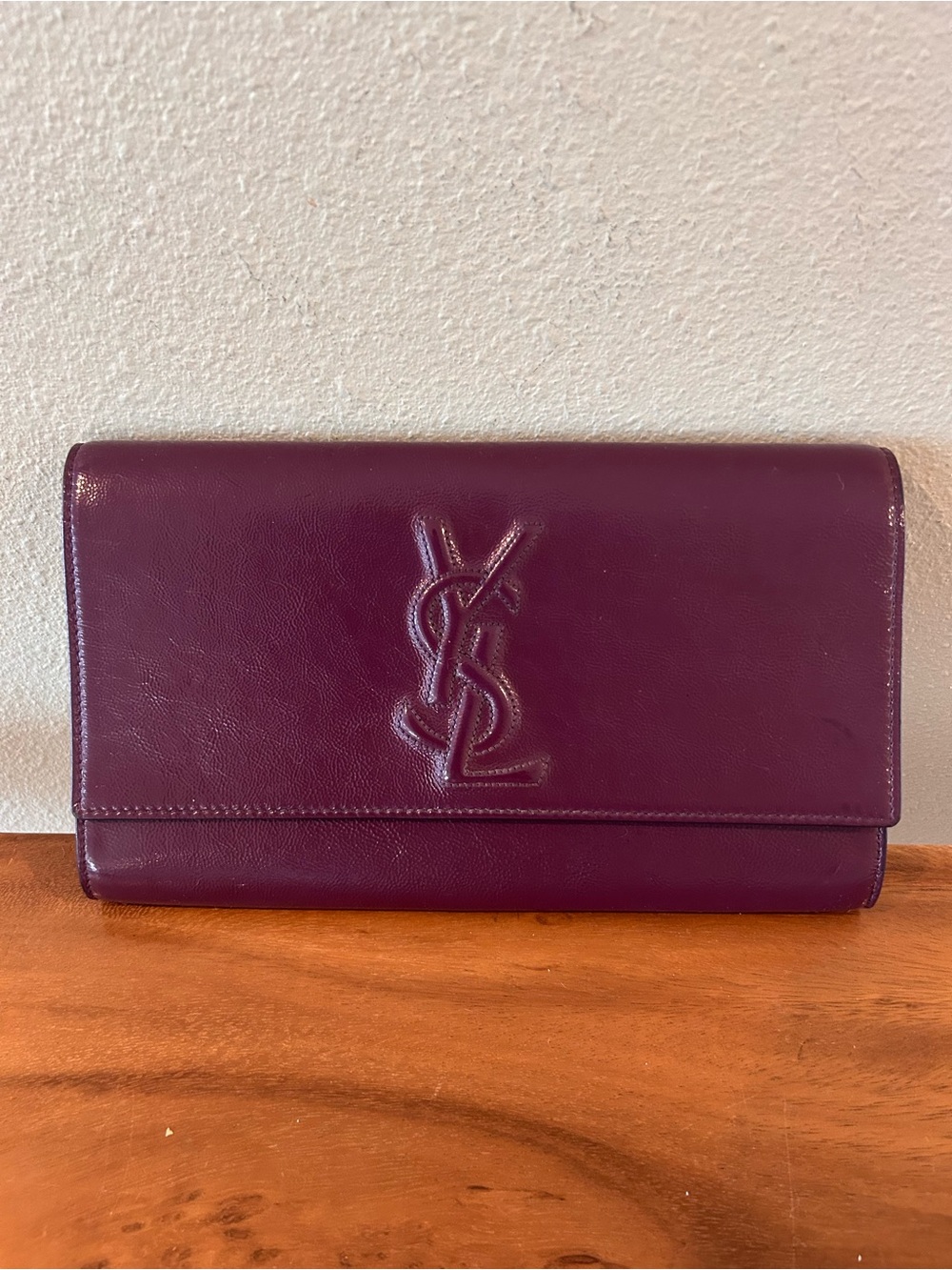 Saint Laurent Plum Leather YSL Flap Clutch